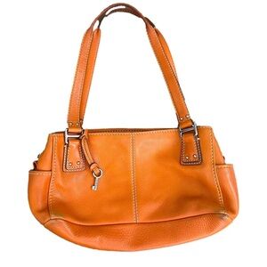 Fossil Y2K Orange Leather Shoulder Bag